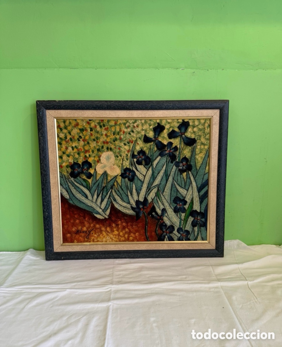 Arte: Benjamin Long . Curioso &oacute;leo pintado sobre lienzo fibra coco. Firmado.