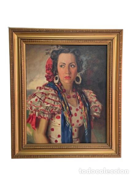 Arte: Julio Borrell y Pla (Barcelona 1877- 1957) - Retrato de Sevillana, Manolita - Mayo 1943 - &Oacute;leo Tela