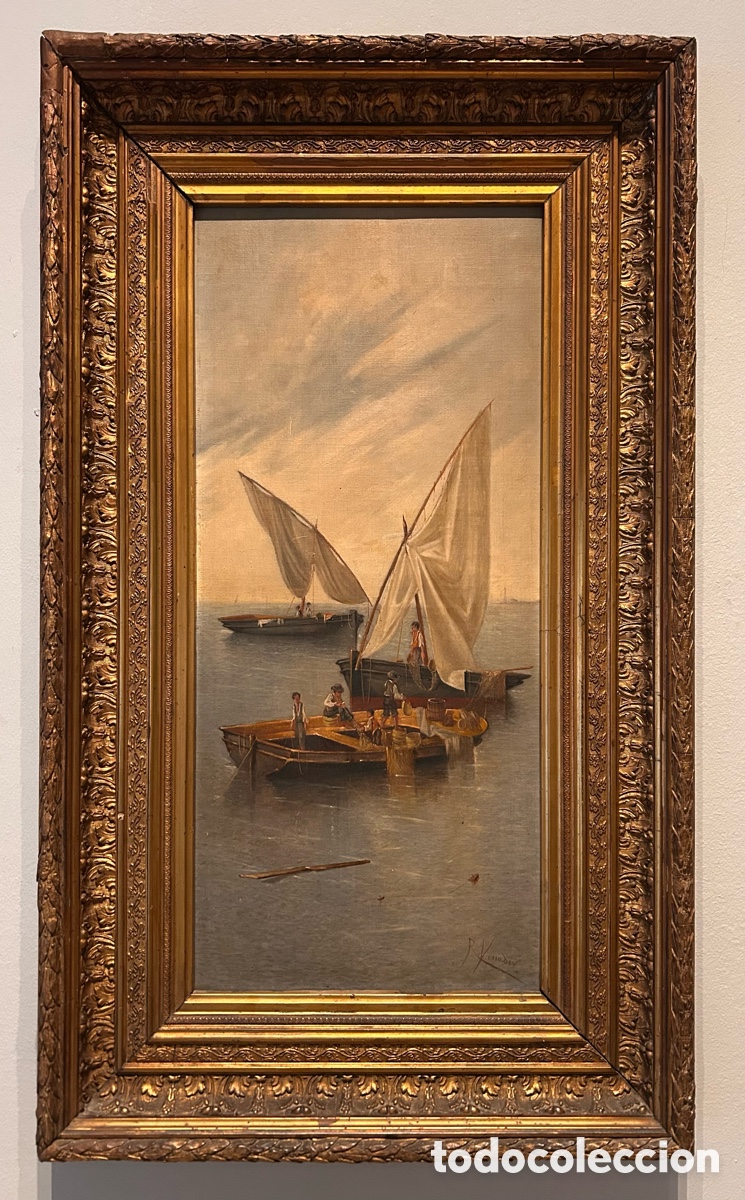 Arte: Rafael Vinader (Murcia, 1856 &ndash; 1922)Escena marinera con pescadores