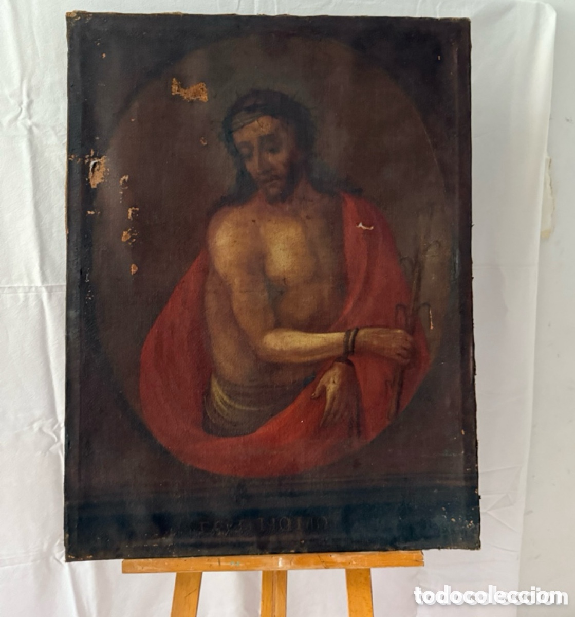 Arte: Antiguo Ecce Homo .Cristo coronado de espinas.Gran &oacute;leo sobre lienzo .Escuela espa&ntilde;ola s. XVII/XVIII