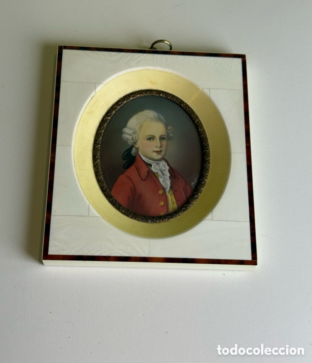 Kunst: &Oacute;leo en miniatura sobre marfil &ndash; Retrato caballero siglo XVIII &ndash; Pintura firmada. S. XIX.