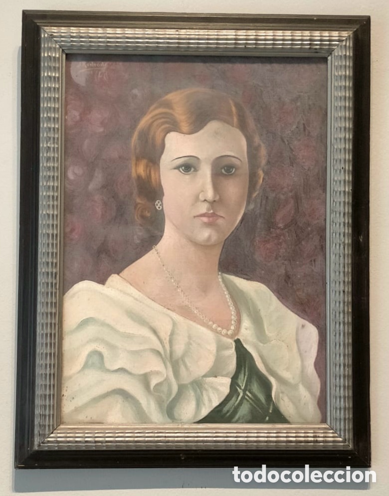 Arte: J. Redondo &ndash; Retrato femenino &ndash; 1935 &ndash; &Oacute;leo sobre lienzo &ndash; Estilo Art D&eacute;co