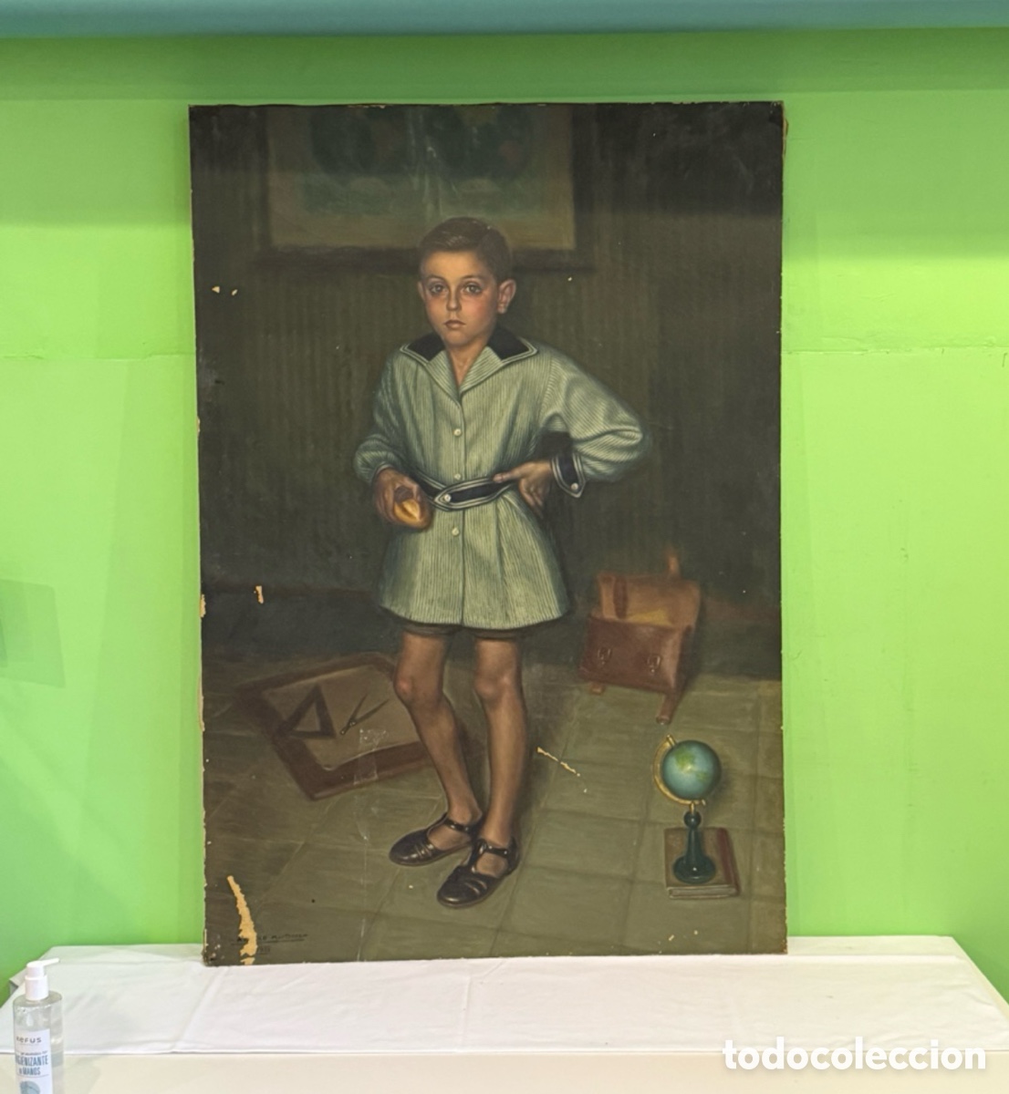 Kunst: Arturo Mart&iacute;nez Cabezas (Valencia 1899) gran retrato de ni&ntilde;o &oacute;leo sobre lienzo 146 x 100 cm