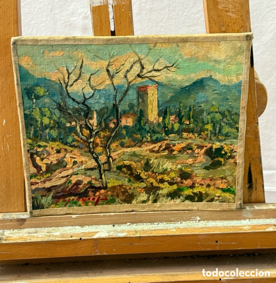 Kunst: Pau Casanovas Morral. Paisaje catal&aacute;n. &Oacute;leo sobre tablex firmado.