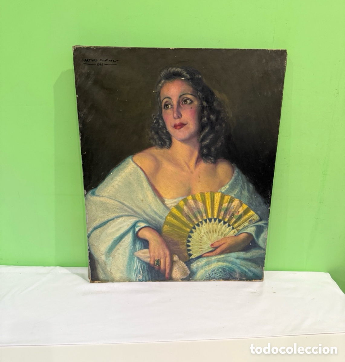 Kunst: Arturo Mart&iacute;nez Cabezas (Valencia 1899) gran retrato femenino &oacute;leo sobre lienzo firmado 80 x 65 cm