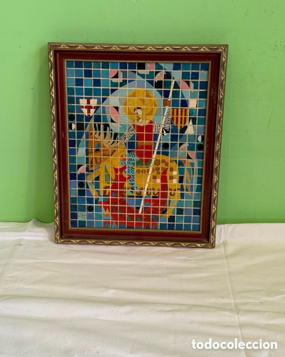 Arte: &Oacute;leo sobre Tablex Sant Jordi firmado y certificado J. Sola &ndash; obra art&iacute;stica