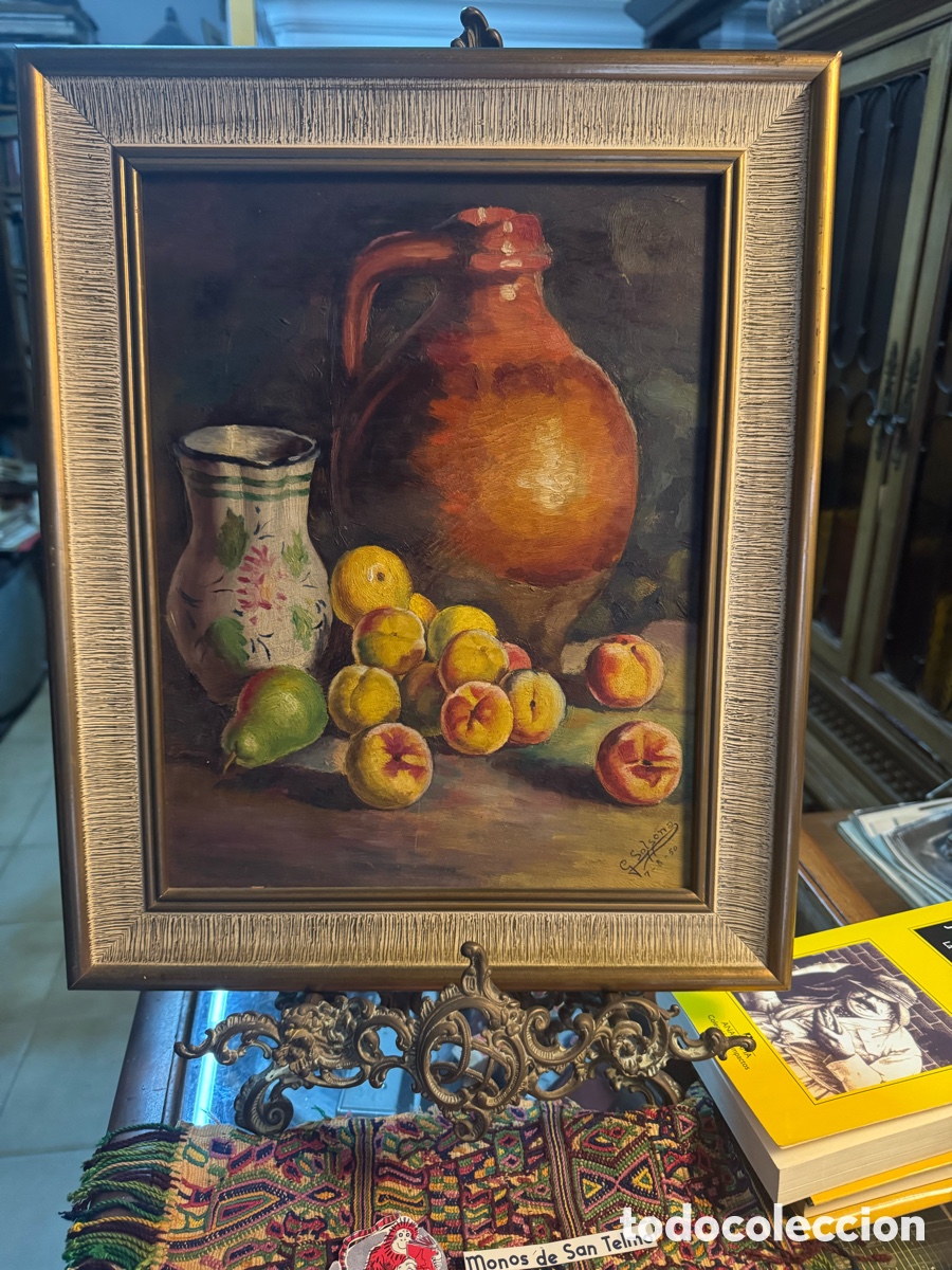 Arte: &Oacute;leo sobre tabla bodeg&oacute;n firmado - Foto 1