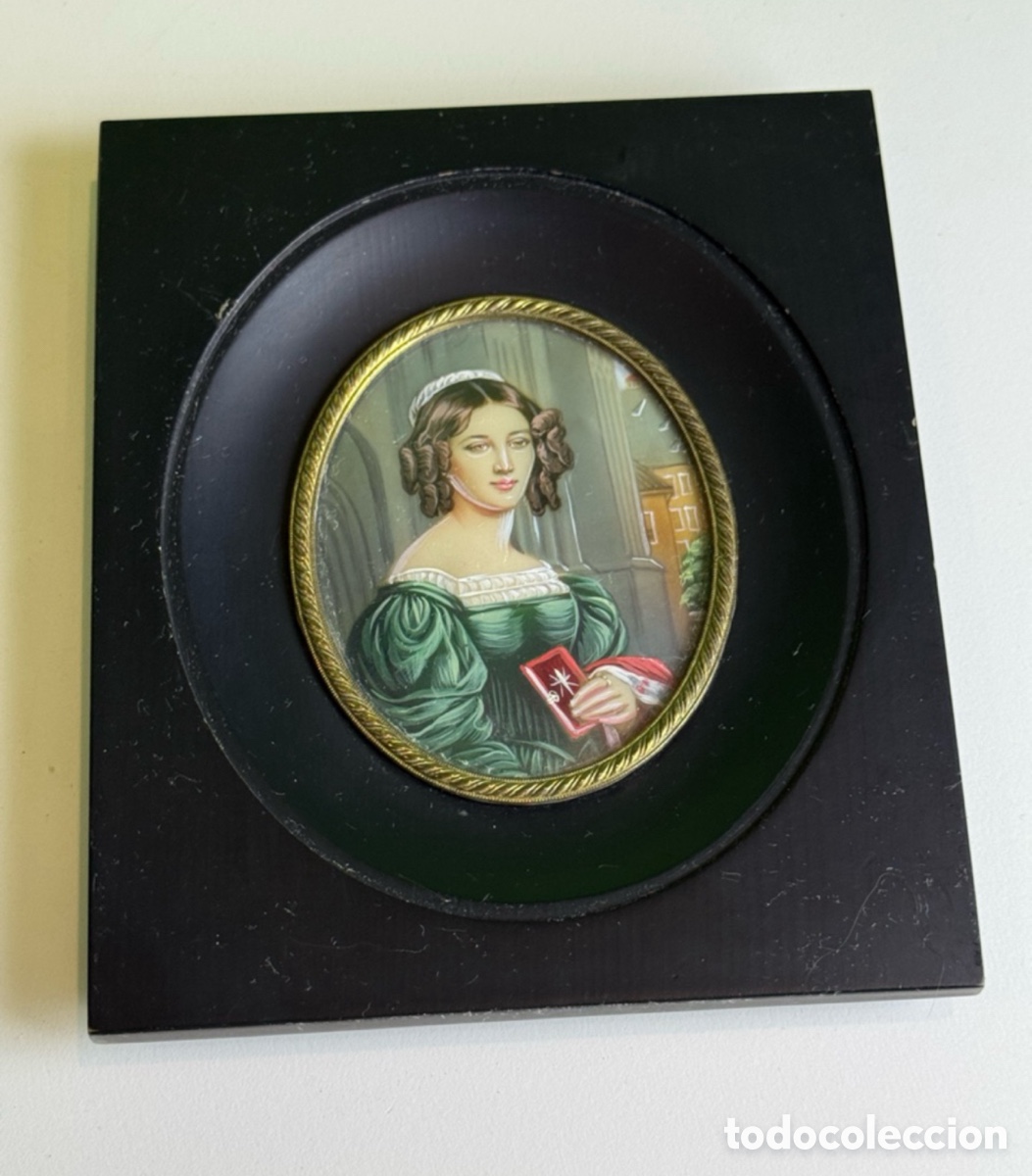 Arte: &Oacute;leo pintado a mano sobre marfil en miniatura. SXIX.