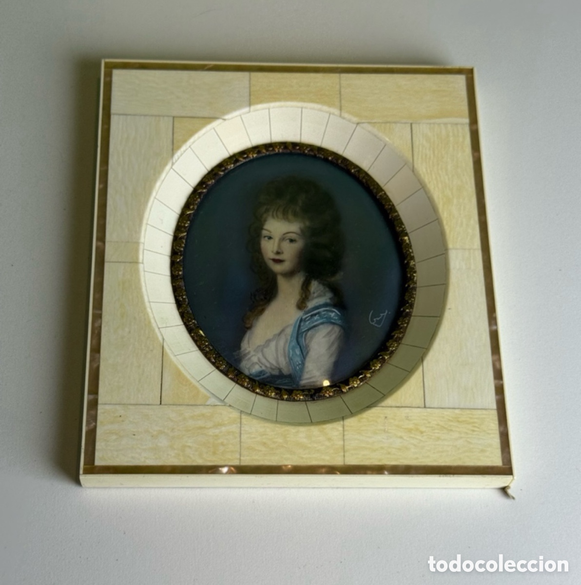 Kunst: Miniatura &oacute;leo sobre marfil firmada. Retrato femenino. Siglo XIX