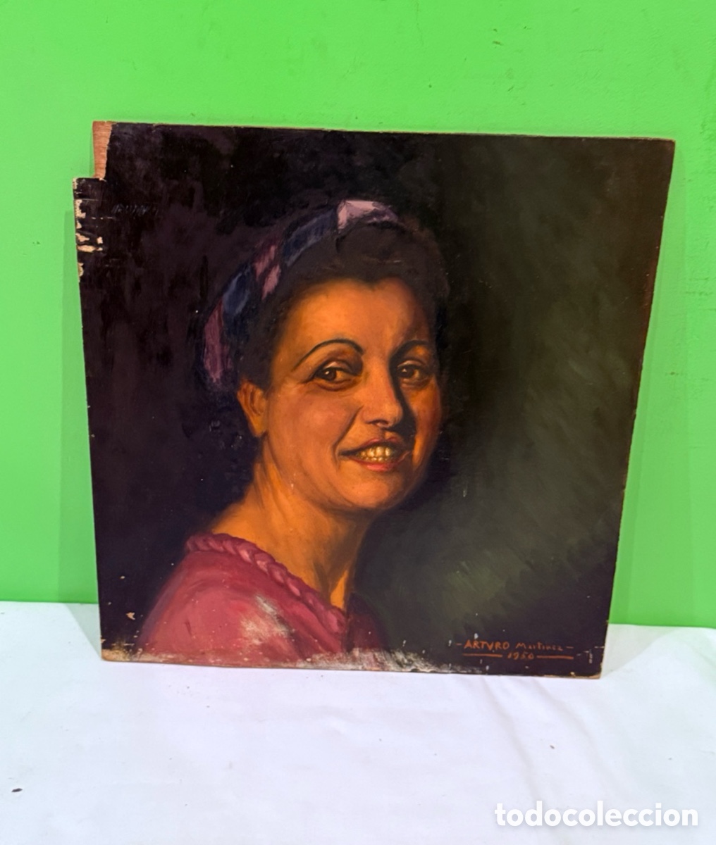 Arte: Arturo Mart&iacute;nez Cabezas (Valencia 1899) &oacute;leo sobre tablex firmado retrato de mujer 40 x 40 cm