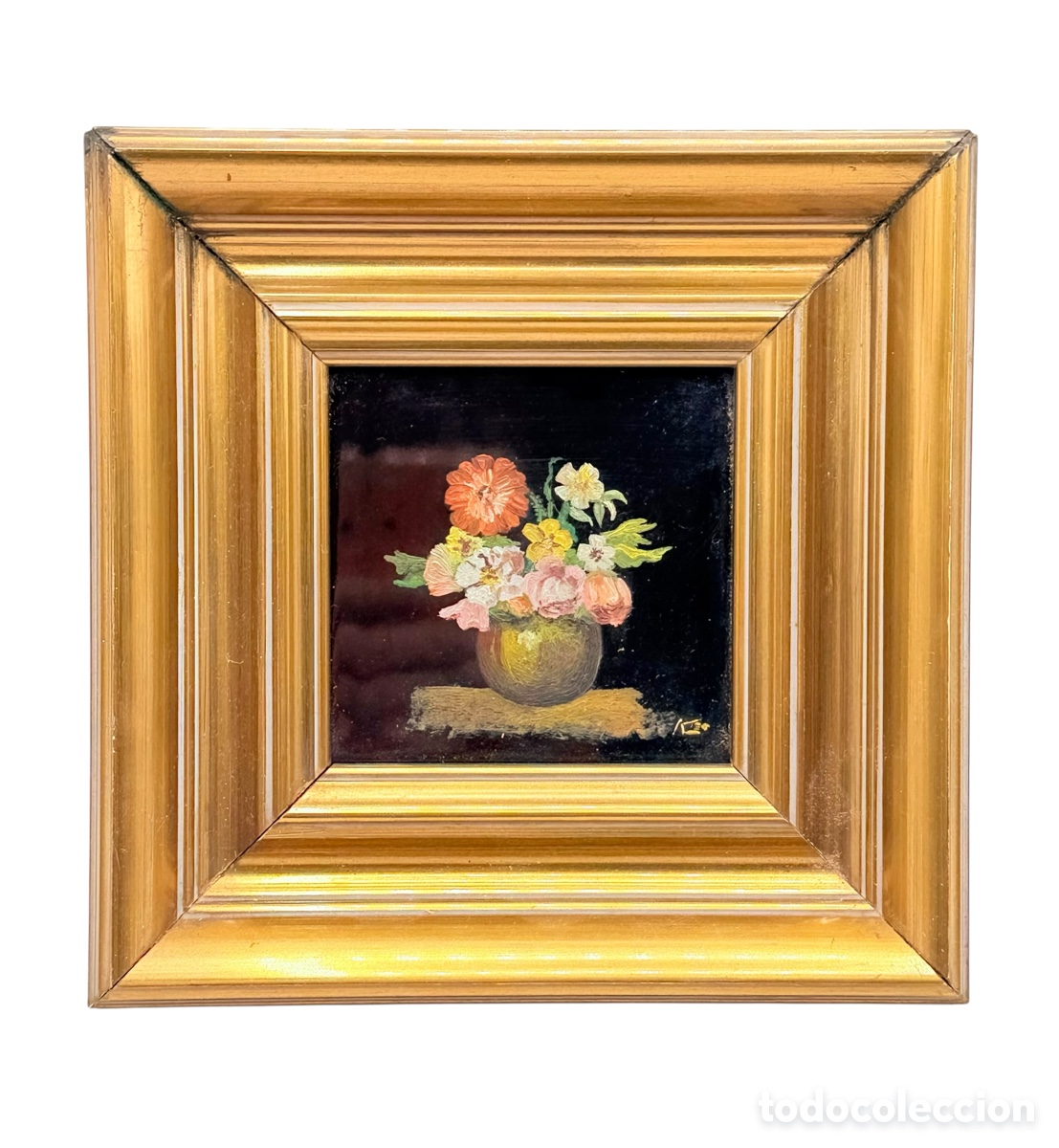 Arte: Pintura al &Oacute;leo Bodeg&oacute;n sobre Cer&aacute;mica Enmarcada