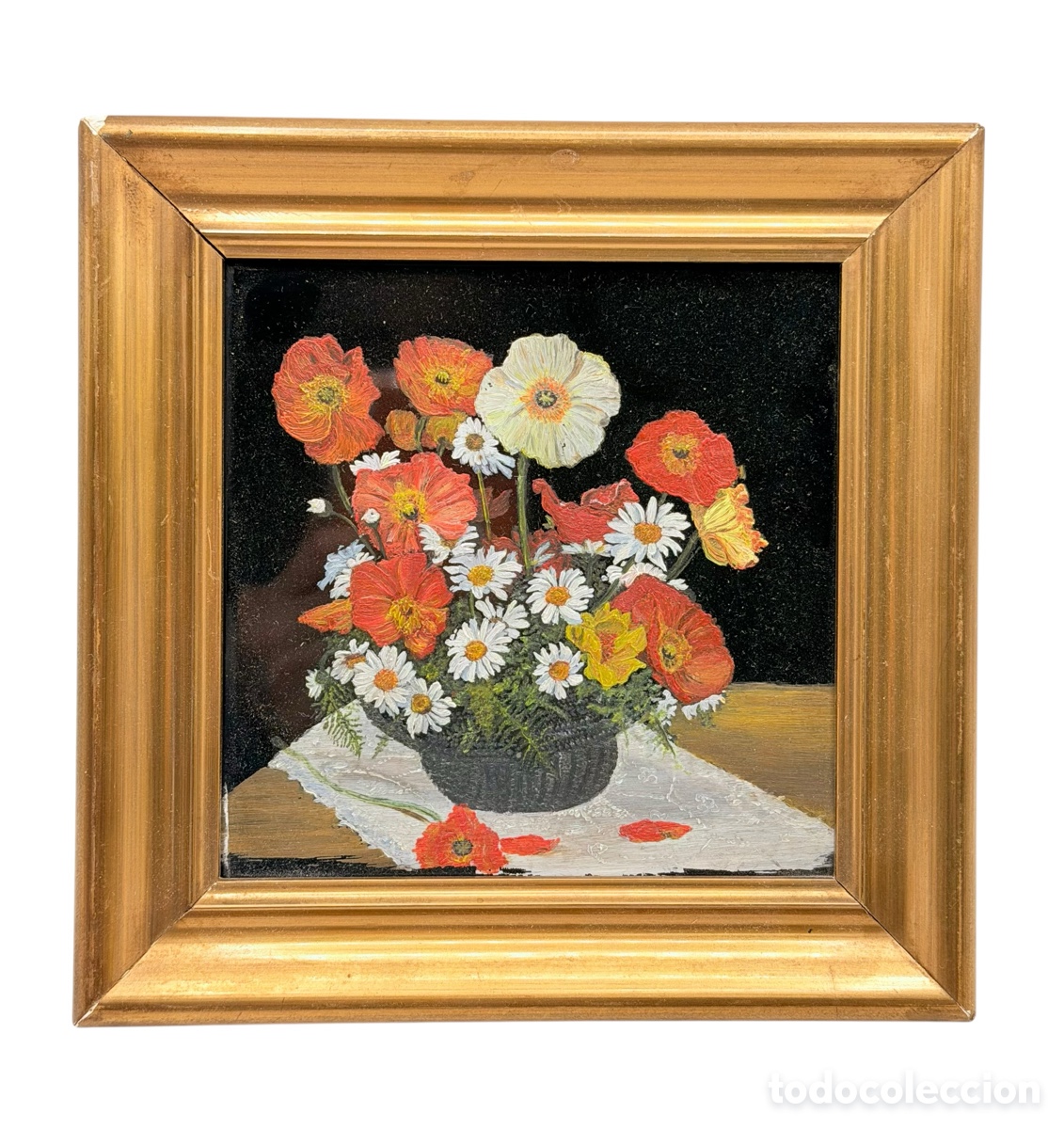 Arte: Pintura al &Oacute;leo Bodeg&oacute;n sobre Cer&aacute;mica Enmarcada