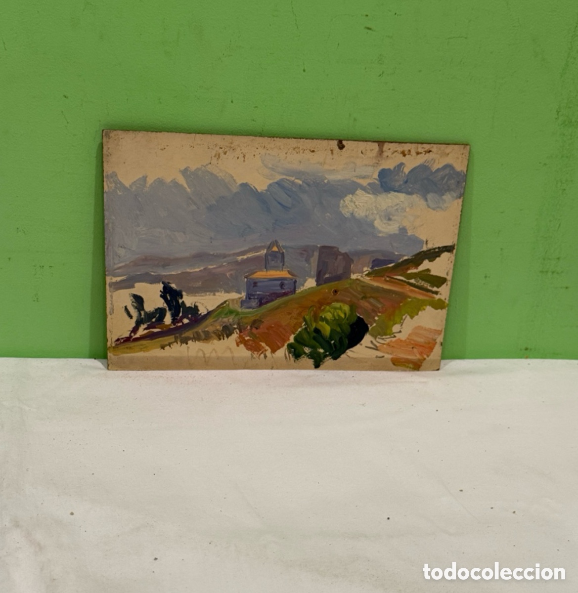 Kunst: Arturo Mart&iacute;nez Cabezas (1899) &oacute;leo sobre tablex paisaje con ermita