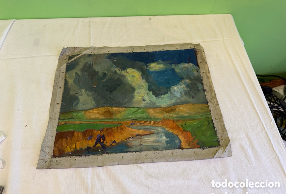 Arte: Arturo Mart&iacute;nez Cabezas (1899) &oacute;leo sobre lienzo paisaje estudio del natural Barcelona