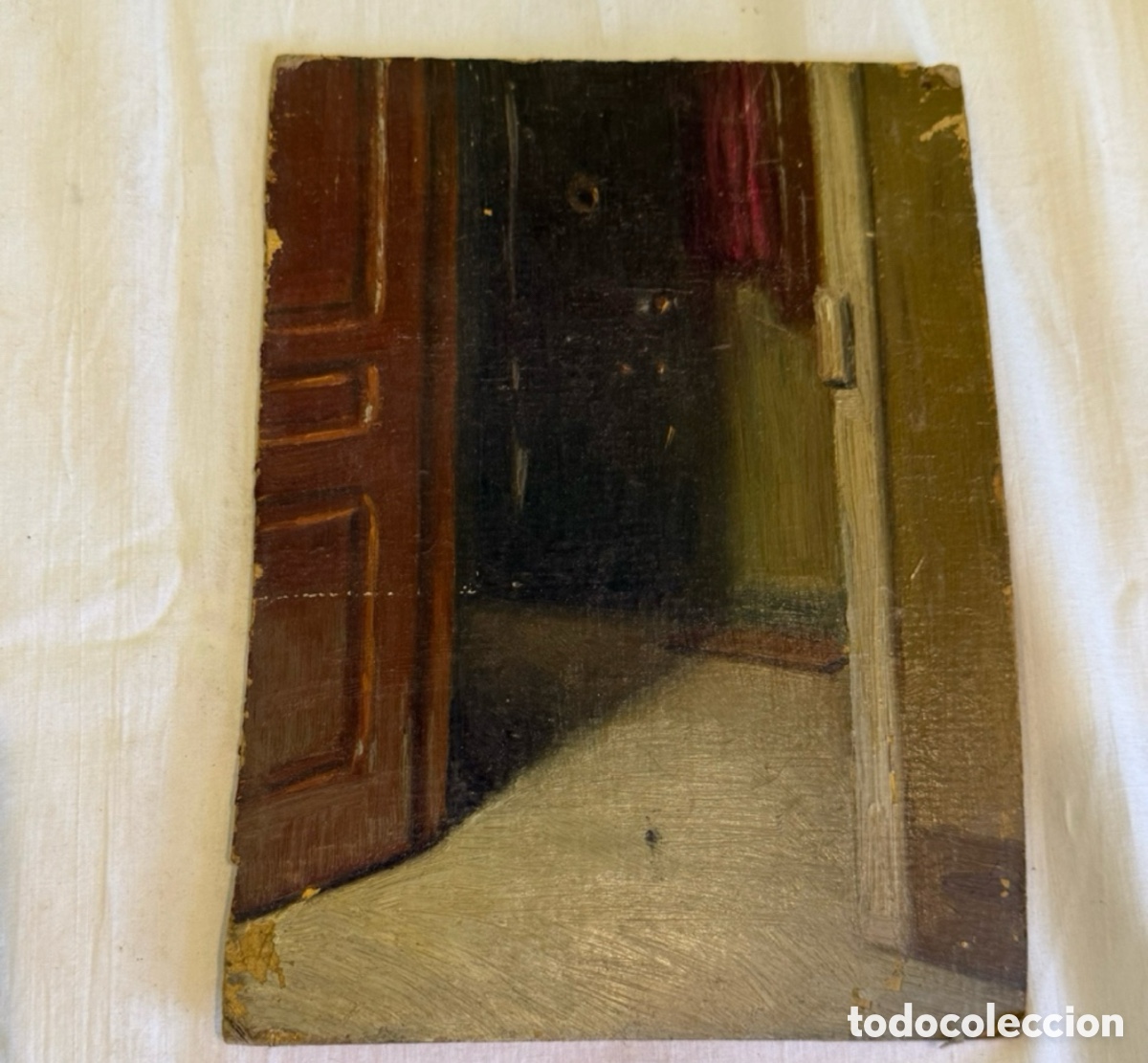 Arte: Arturo Mart&iacute;nez Cabezas (1899) &oacute;leo sobre tablex escena de interior.