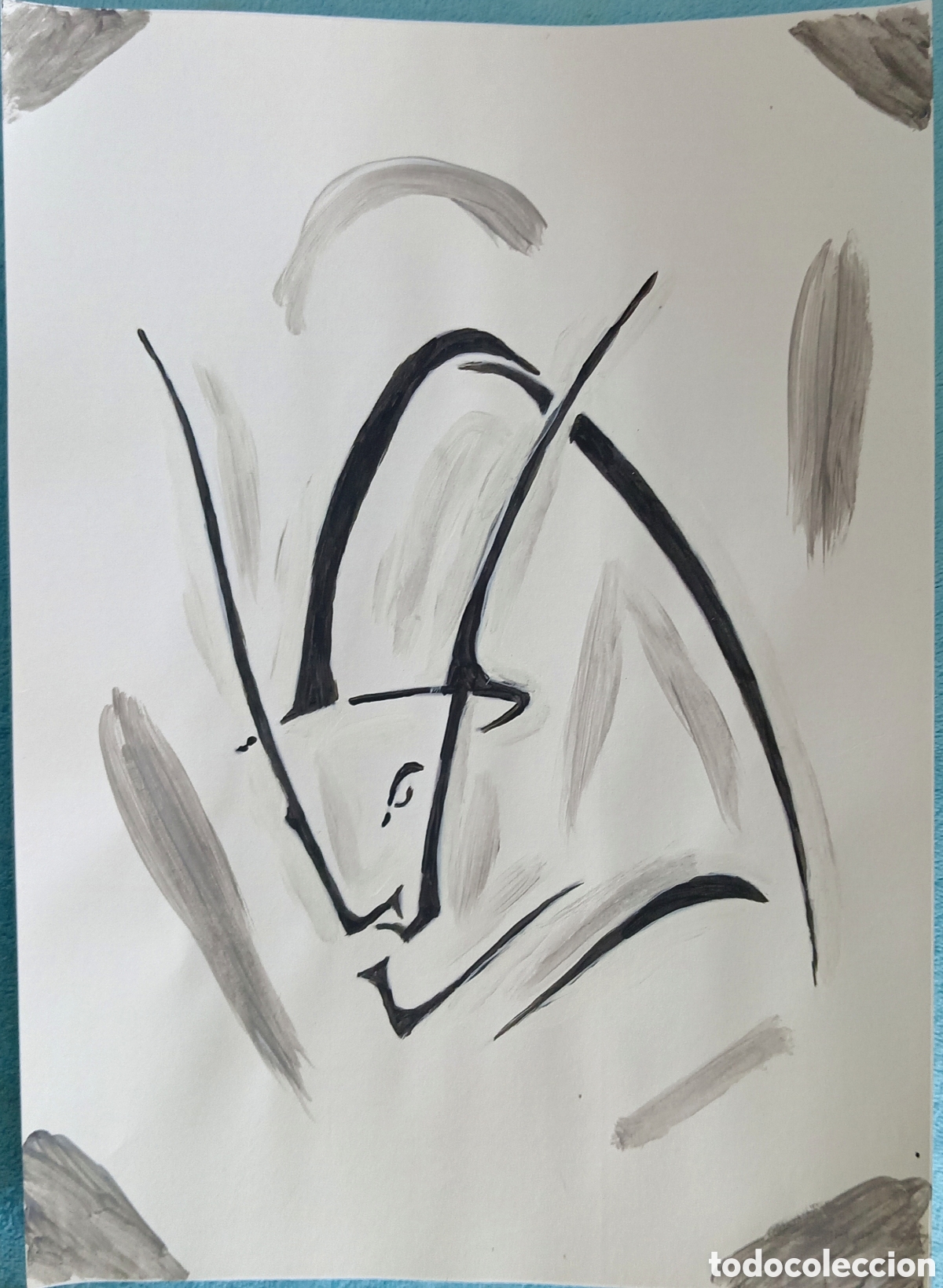 Kunst: Original pintura Toro trazos (8) (t&eacute;cnica mixta) acuarela y acr&iacute;lico sobre papel doble 29,6cmx21cm.