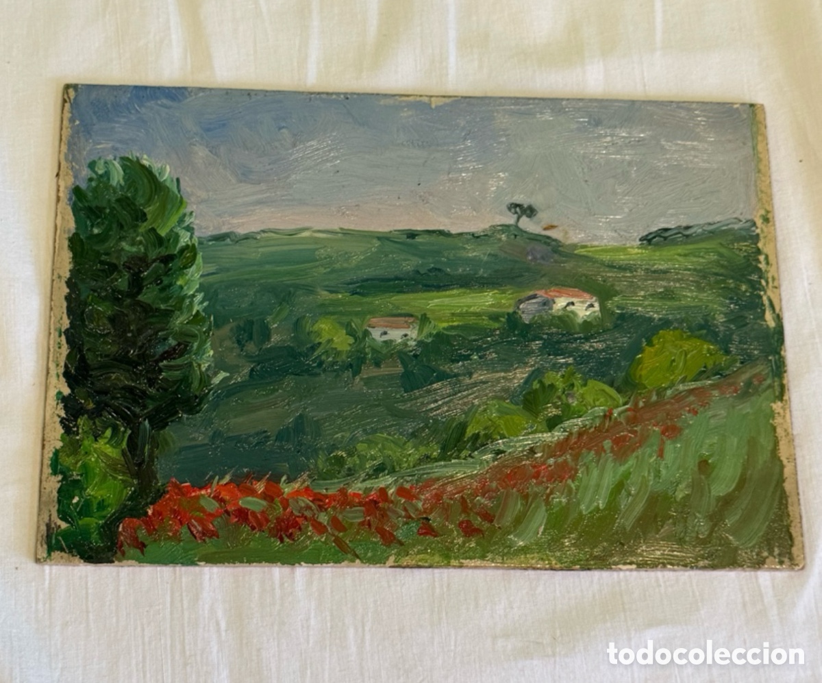 Arte: Arturo Mart&iacute;nez Cabezas 1899 &oacute;leo sobre tablex paisaje catal&aacute;n.