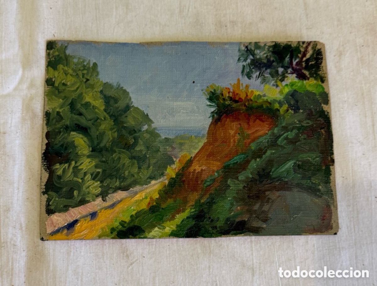 Art: Arturo Mart&iacute;nez Cabezas . peque&ntilde;o &oacute;leo sobre tablex paisaje catal&aacute;n original