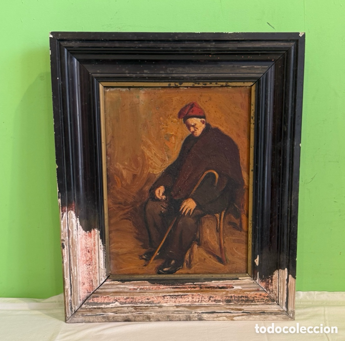 Art: &Oacute;leo antiguo retrato de anciano firmado pintura cl&aacute;sica siglo XIX