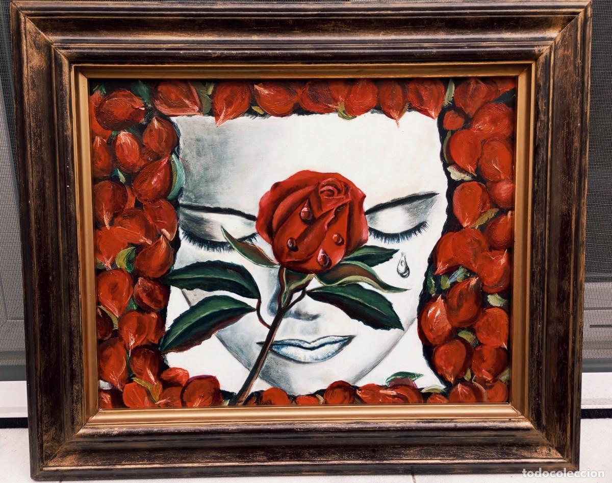 Arte: oleo sobre tabla- petalos de rosa