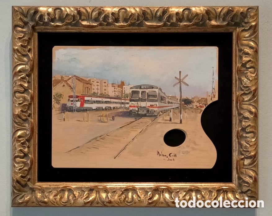 Kunst: Juan Robes Coll (1946) &ndash; Estaci&oacute;n con tren, &oacute;leo sobre tabla