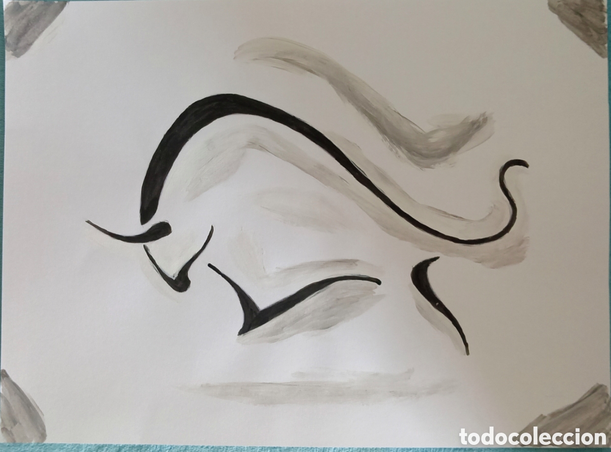 Kunst: Original pintura Toro trazos (9) (t&eacute;cnica mixta) acuarela y acr&iacute;lico sobre cartulina 30,3cm x 21,5cm