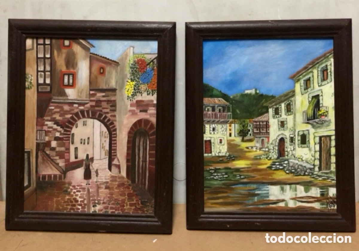 Art: Pareja &Oacute;leos pintados a mano y firmado. Ver fotos.