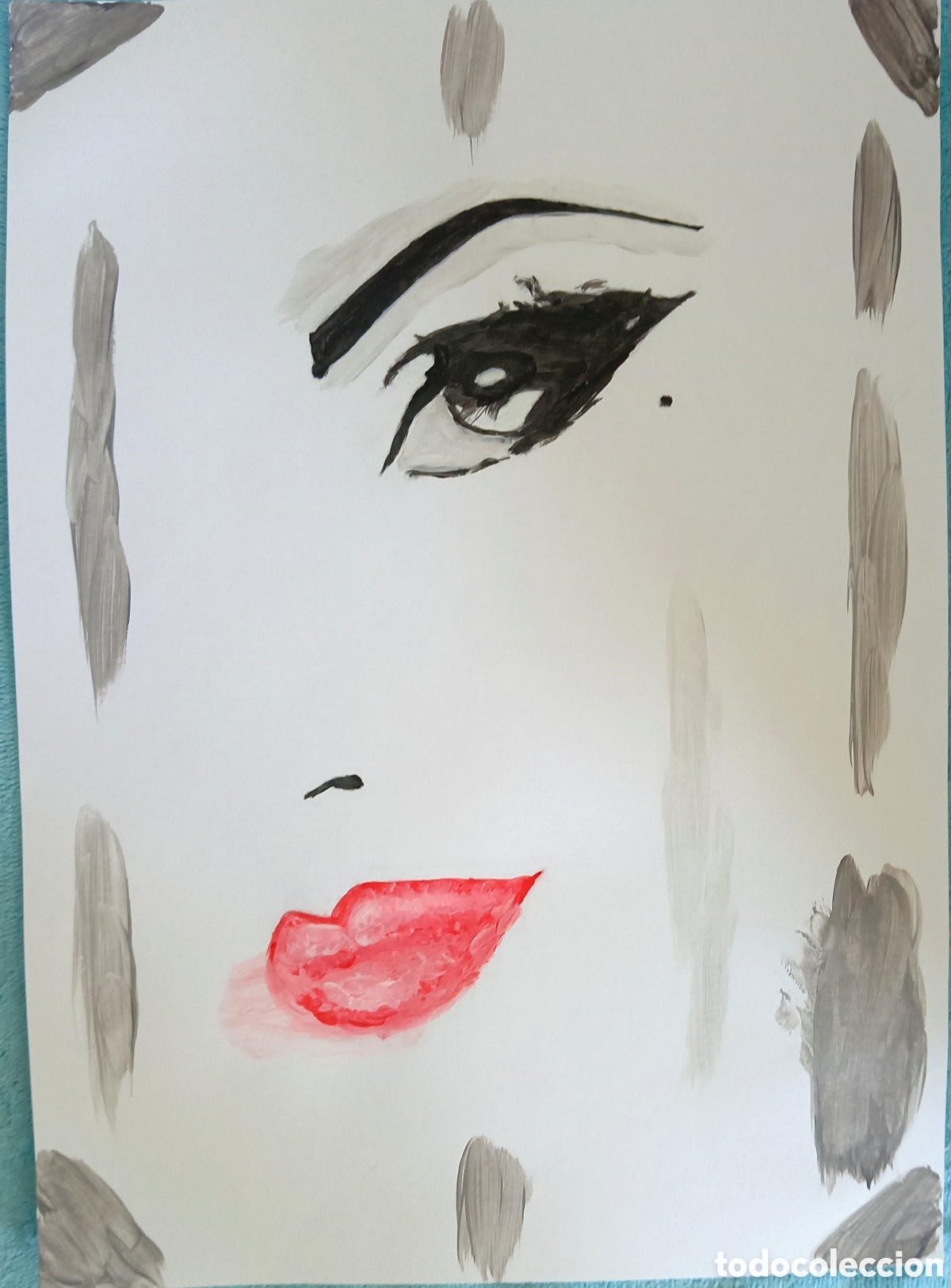 Kunst: Original pintura rasgos (2) (t&eacute;cnica mixta) acuarela y acr&iacute;lico sobre cartulina 30,3cm x 21,5cm....