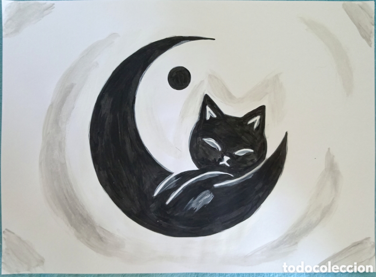 Arte: Original pintura gato trazos (13) (t&eacute;cnica mixta) acuarela y acr&iacute;lico sobre cartulina 30,3cm x 21,5c