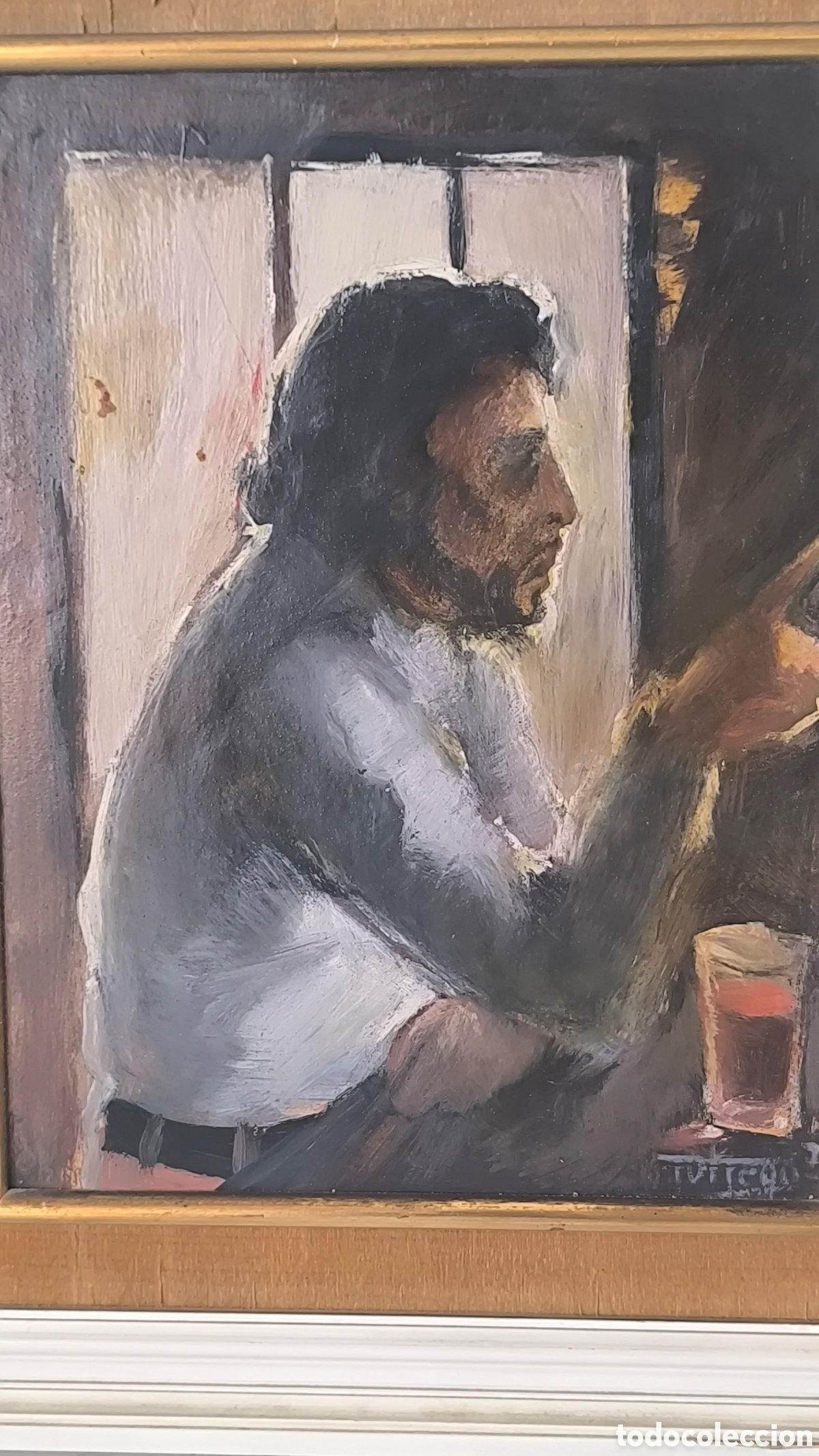 Kunst: &Oacute;leo sobre tabla &ndash; Emilio Torrego &ndash; retrato, Expresionismo figurativo &ndash; Marco 50 x 42 cm