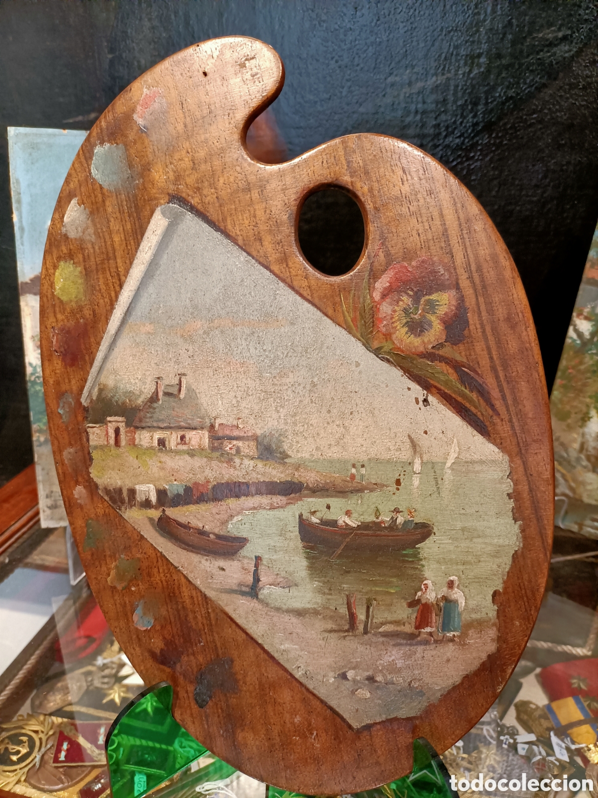 Arte: Oleo sobre paleta de pintor, paisaje marinero.