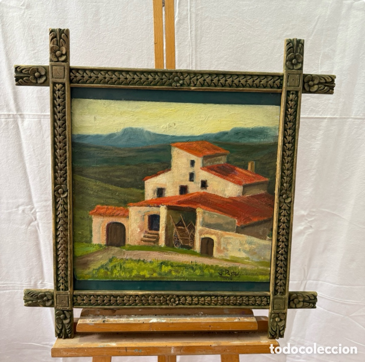 Arte: Paisaje con mas&iacute;a. &Oacute;leo sobre lienzo firmado y fechado 1978. Marco de madera tallada