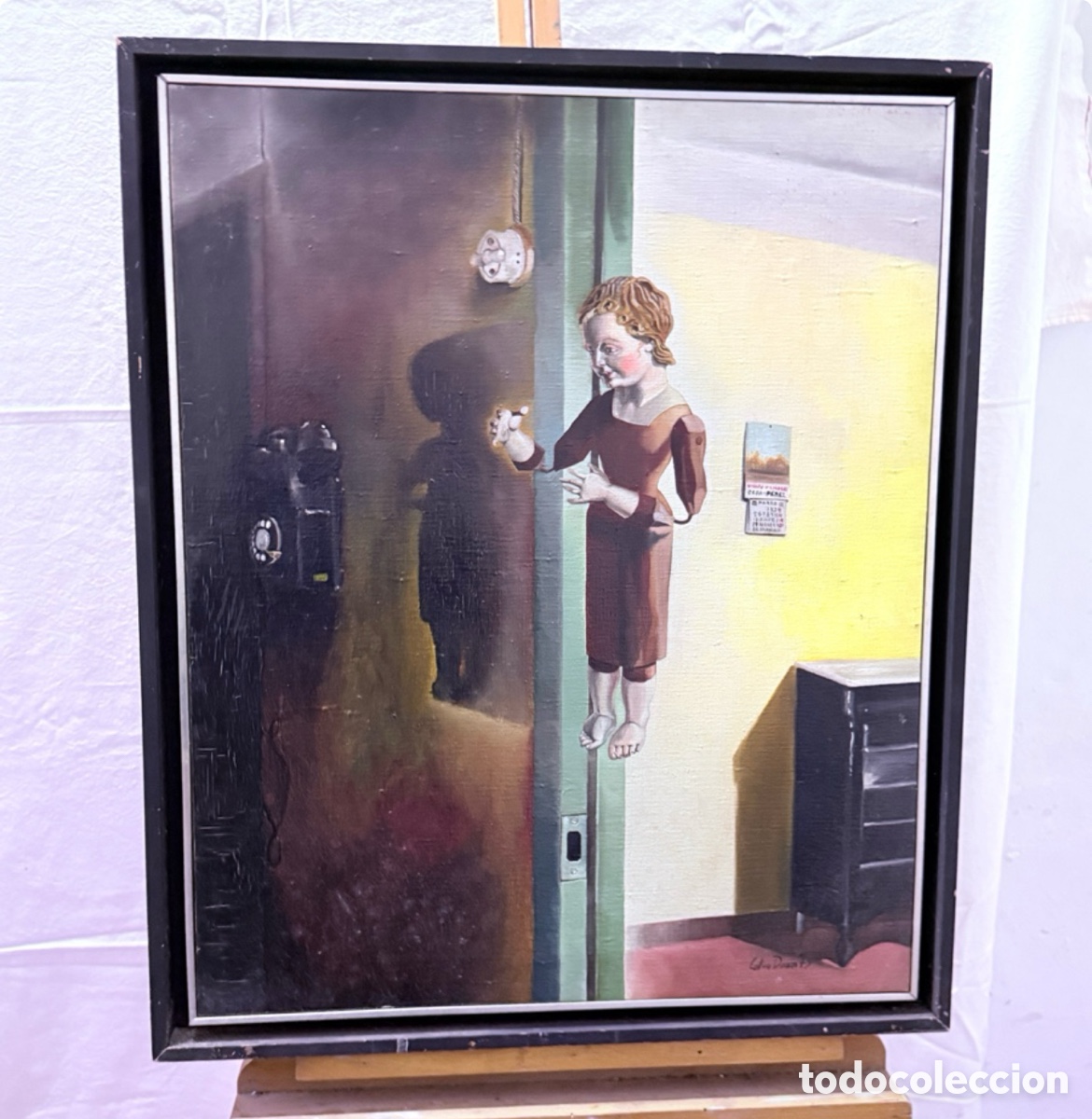 Kunst: Ricard Calvo Dur&aacute;n &oacute;leo sobre lienzo &ldquo;Interior amb imatge i tel&egrave;fon&rdquo; 1979 Sabadell