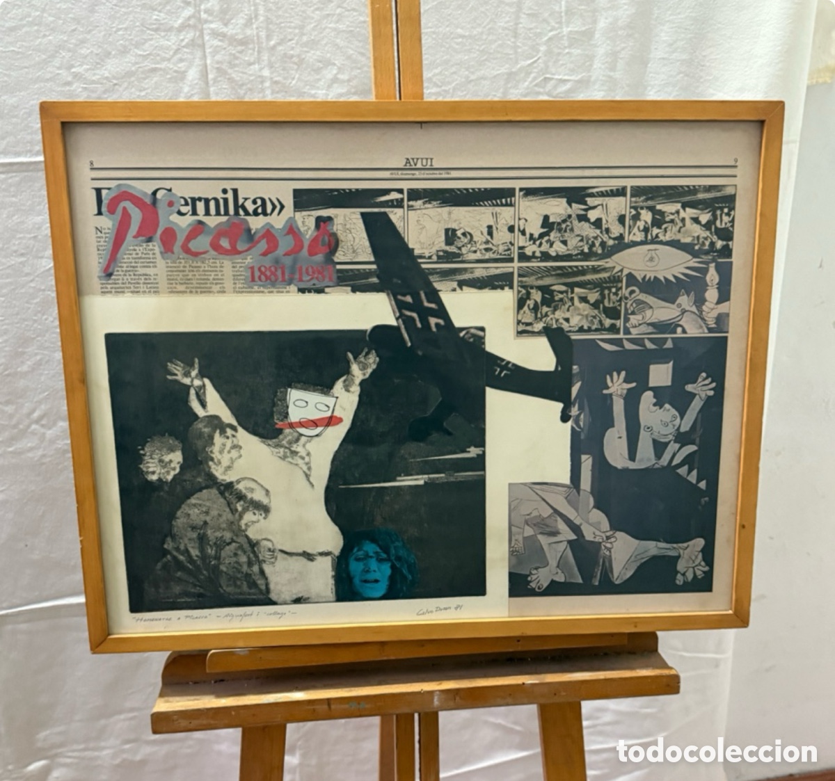 Arte: Ricard Calvo Dur&aacute;n 1981 &ldquo;Homenatge a Picasso&rdquo; aiguafort i collage obra firmada.