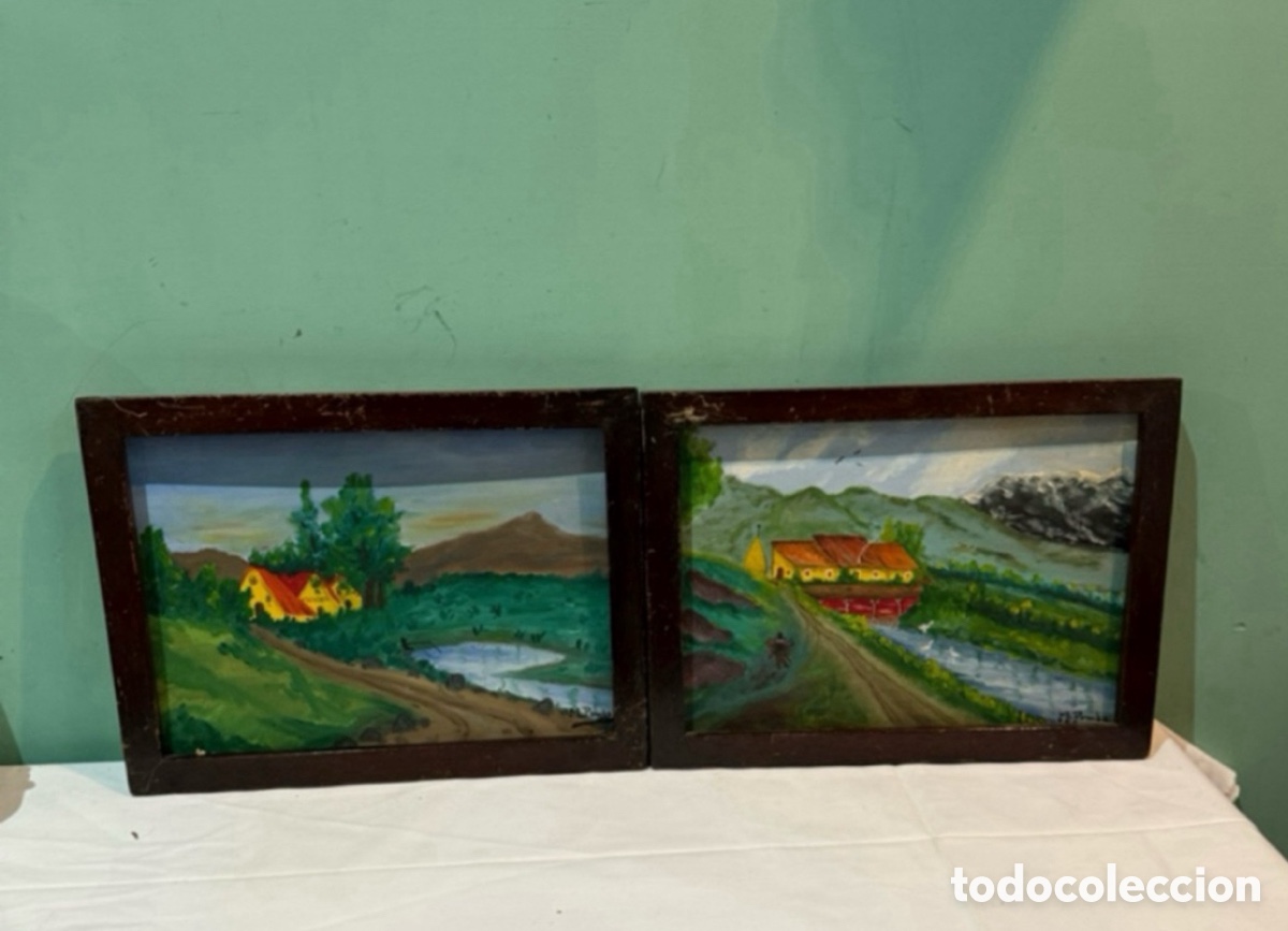 Art: Pareja dos &oacute;leos antiguos sobre lienzo firmados ver fotos.