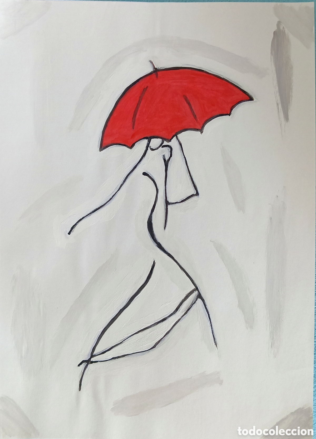 Kunst: Original pintura mujer con paraguas (1) acuarela, sobre papel doble 29,6cm x 21cm. Muy bonita