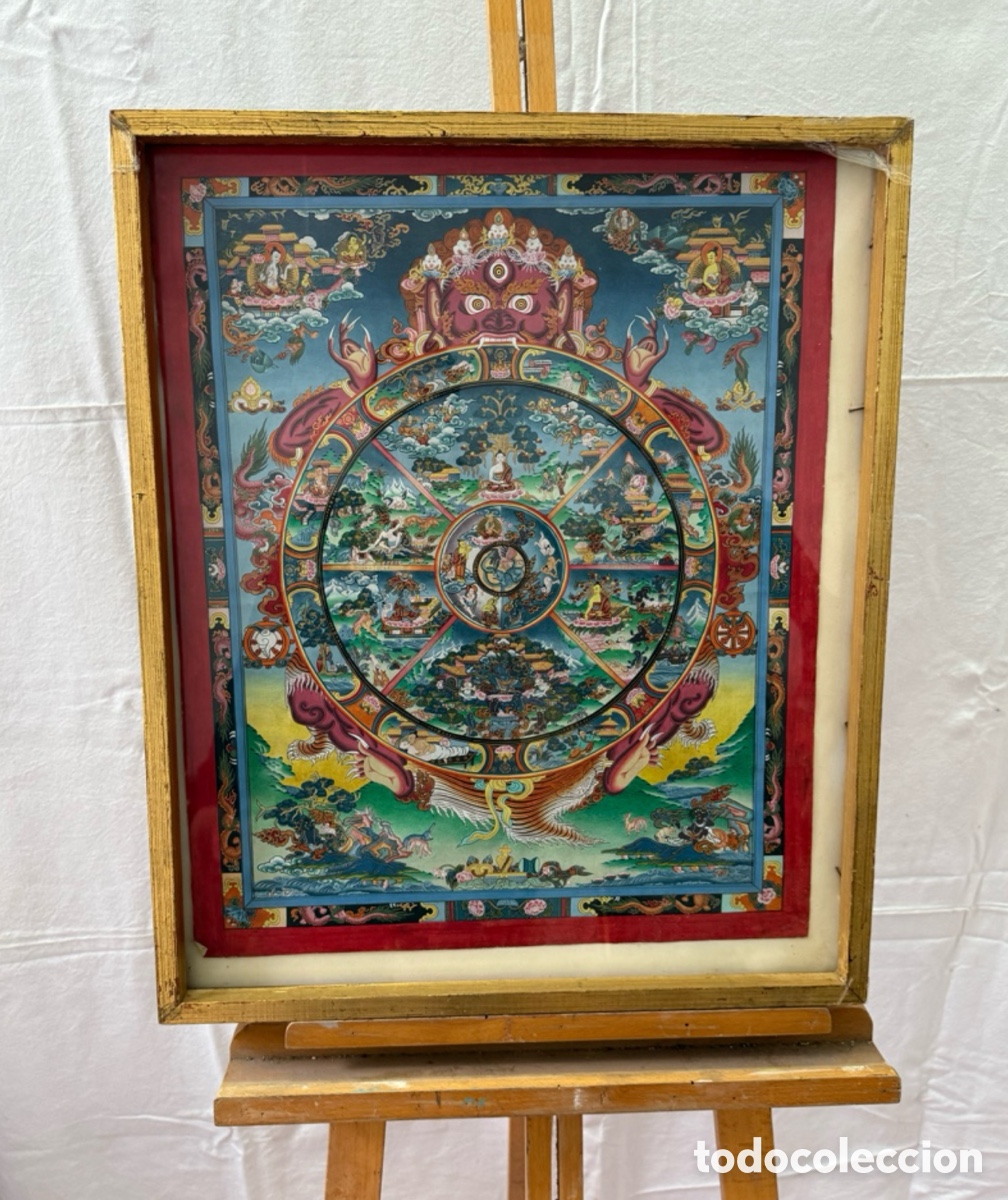 Art: Thangka tibetano pintado a mano. Rueda de la Vida (Bhavachakra). Arte budista