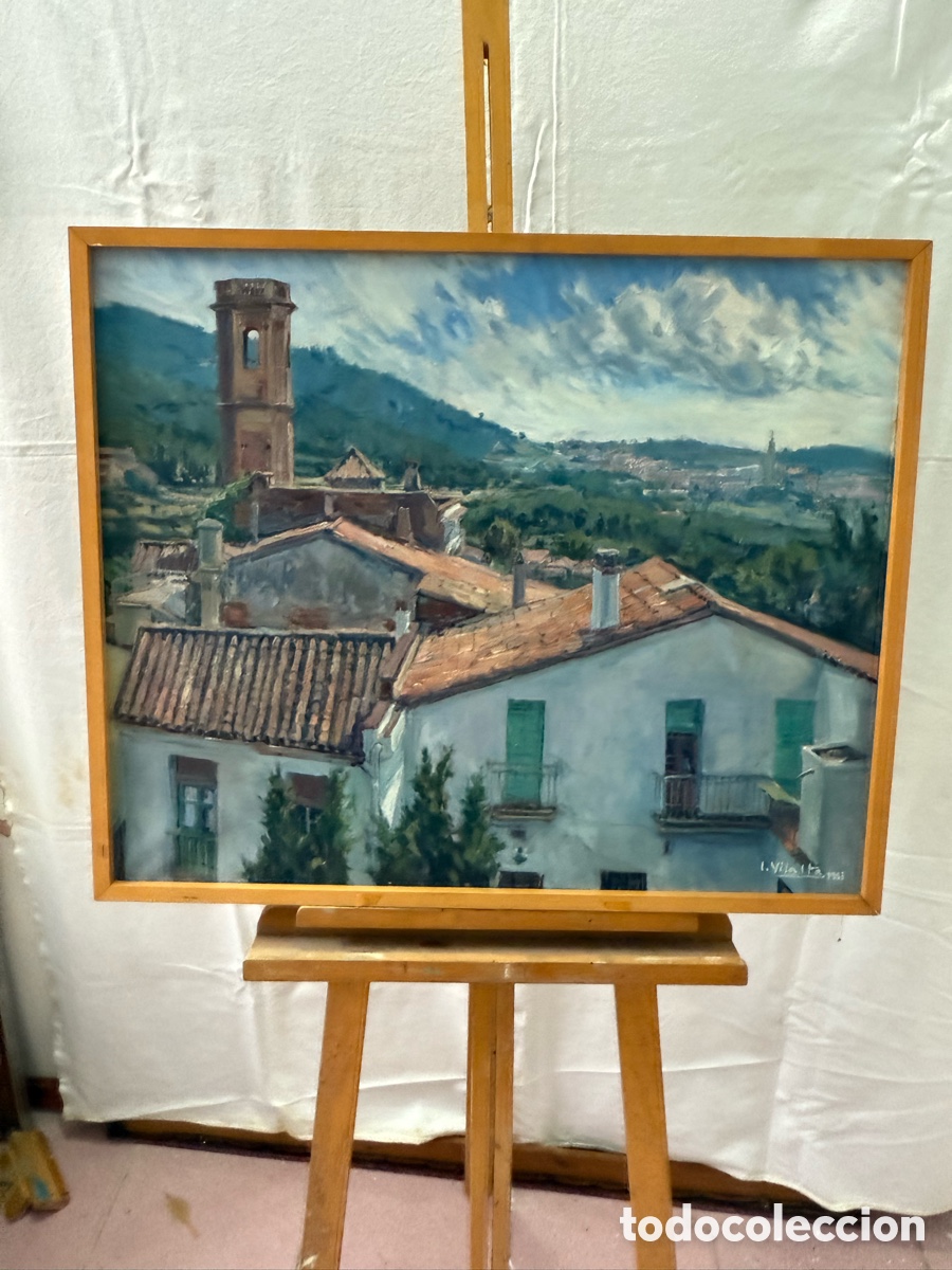 Kunst: Paisaje urbano catal&aacute;n firmado. Atribuido a Ignasi Corrons Vilalta. &Oacute;leo sobre lienzo.