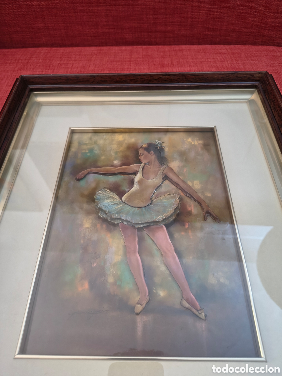 Kunst: Cuadro de esmalte de Bailarina firmado enmarcado
