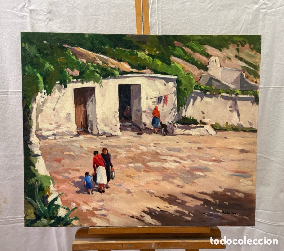 Art: Salvador Baliellas Oliva (Vic, Barcelona, 1932) escena rural mediterr&aacute;nea con figuras, &oacute;leo
