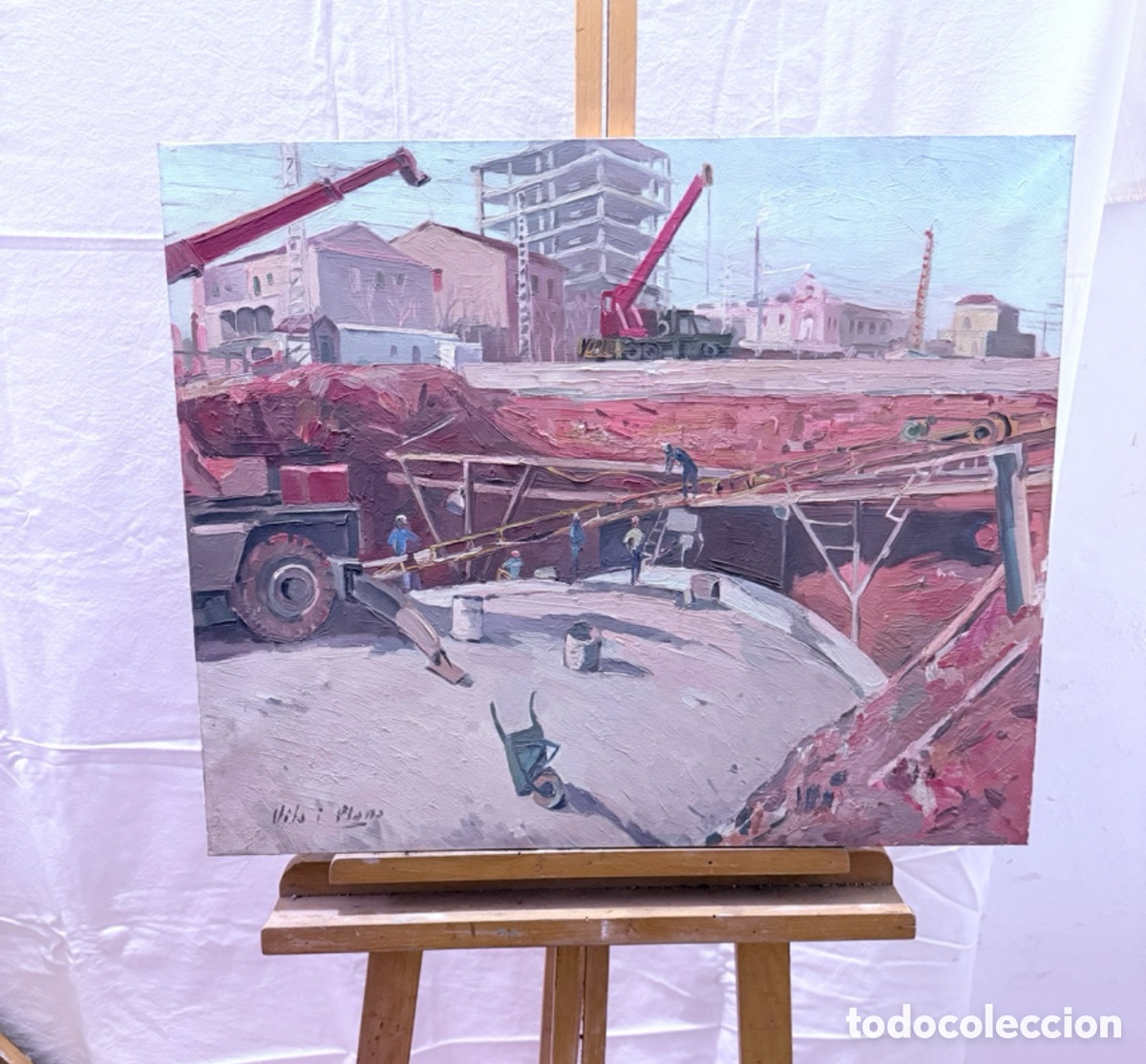 Arte: Luis Vila Plana (1921-1992) obras paso a nivel Tres Creus Sabadell, &oacute;leo sobre lienzo