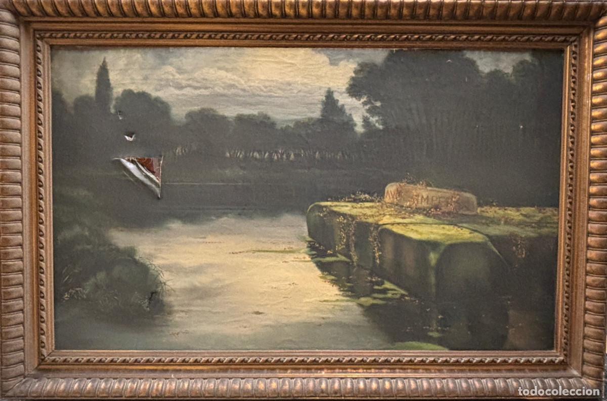 Arte: Atribuido a Enric Serra (1859-1918), laguna, pintura al &oacute;leo sobre tela sin firmar 130x86cm