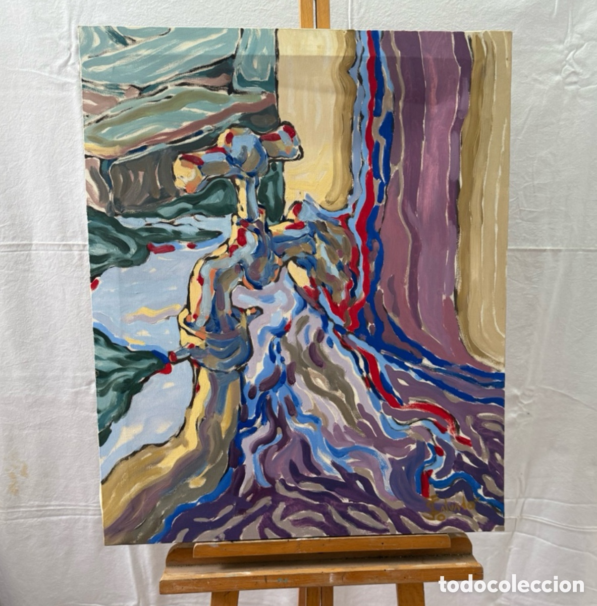 Arte: Composici&oacute;n expresionista &oacute;leo sobre lienzo firmado J. Salvado