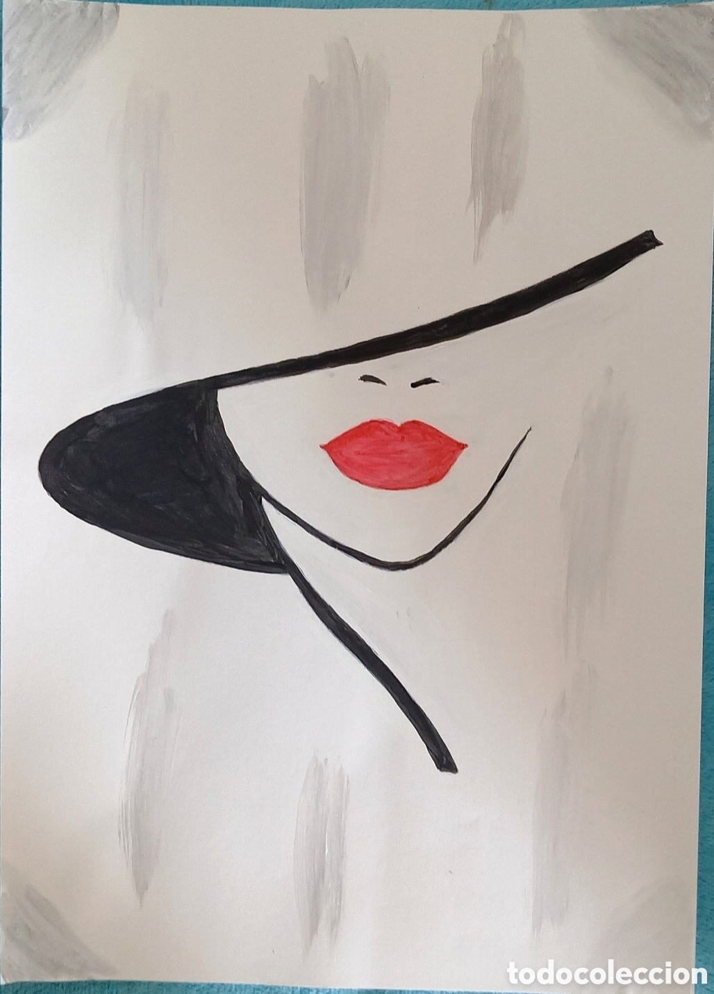 Arte: Original pintura mujer con sombrero (7) acuarela sobre papel doble 29,6cm x 21cm. Muy bonita