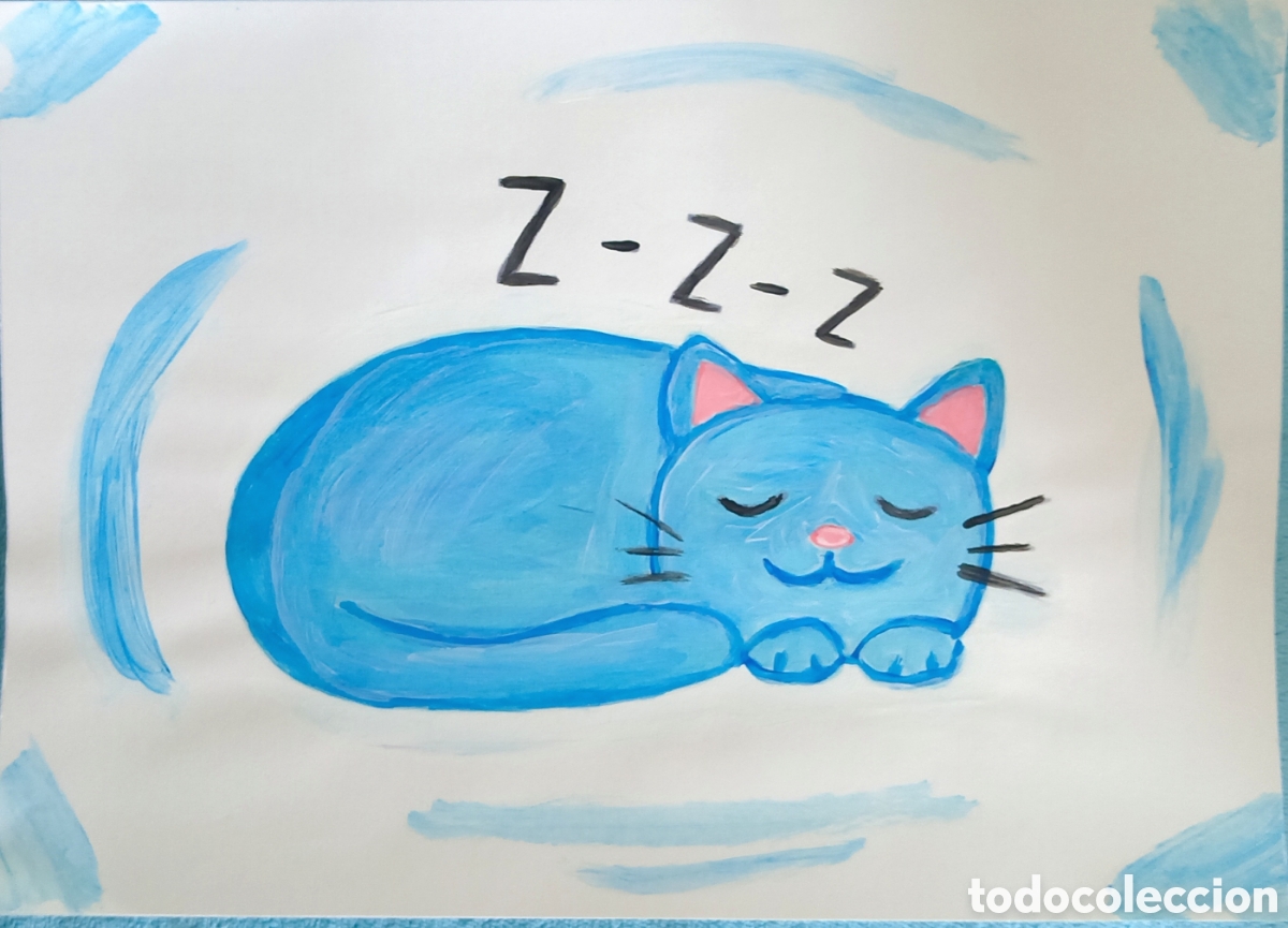 Kunst: Original pintura gato trazos (11) (t&eacute;cnica mixta) acuarela y acr&iacute;lico sobre papel doble 29,6cm x 21c