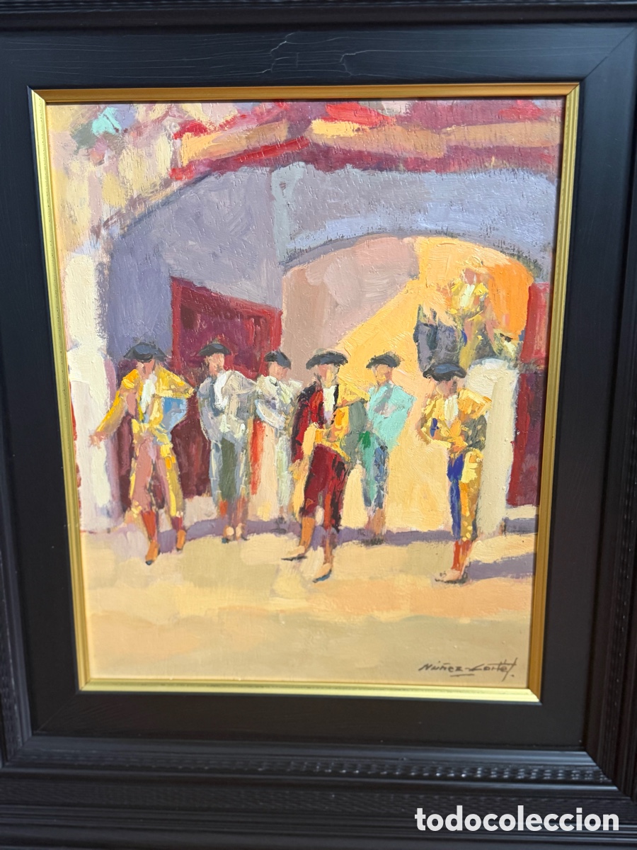 Arte: &Oacute;leo sobre tabla N&uacute;&ntilde;ez Cortes pintor de Villarobledo firmado y dedicado