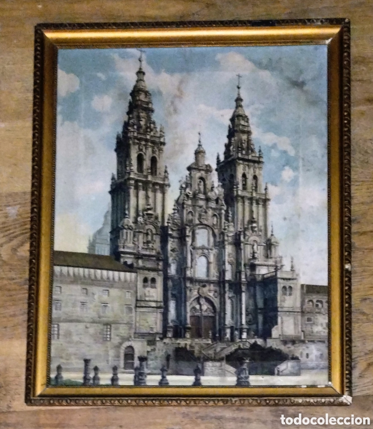 Arte: LIENZO de la CATEDRAL DE SANTIAGO DE COMPOSTELA en NORMAL ESTADO con algunas manchas (ver foto).