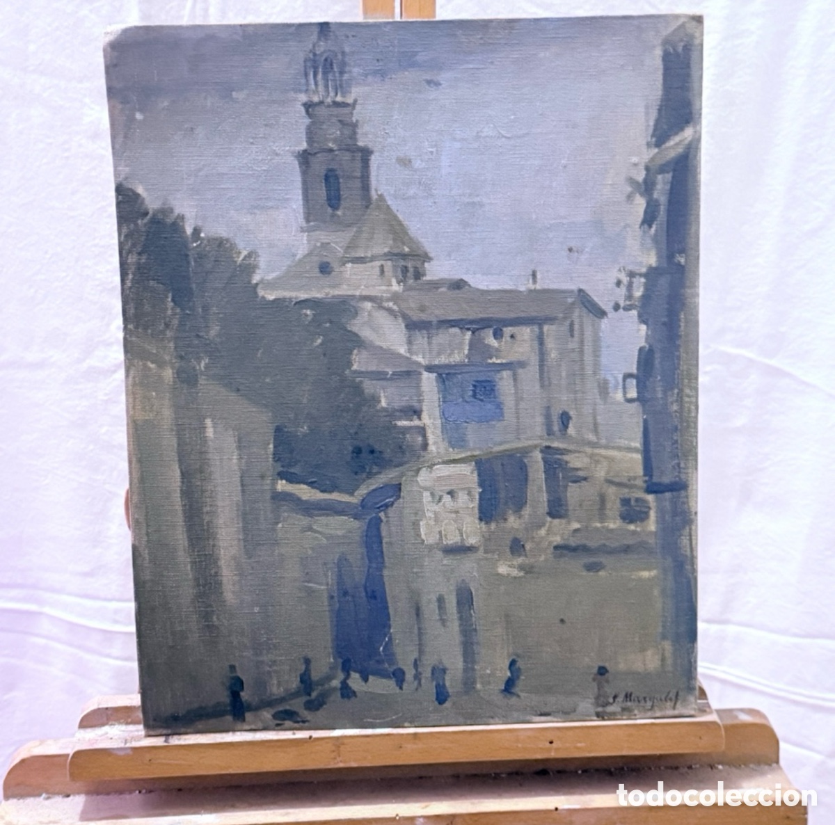 Arte: Josep Margalef Palac&iacute;n (1900-1985) &Oacute;leo sobre lienzo firmado . Vista urbana