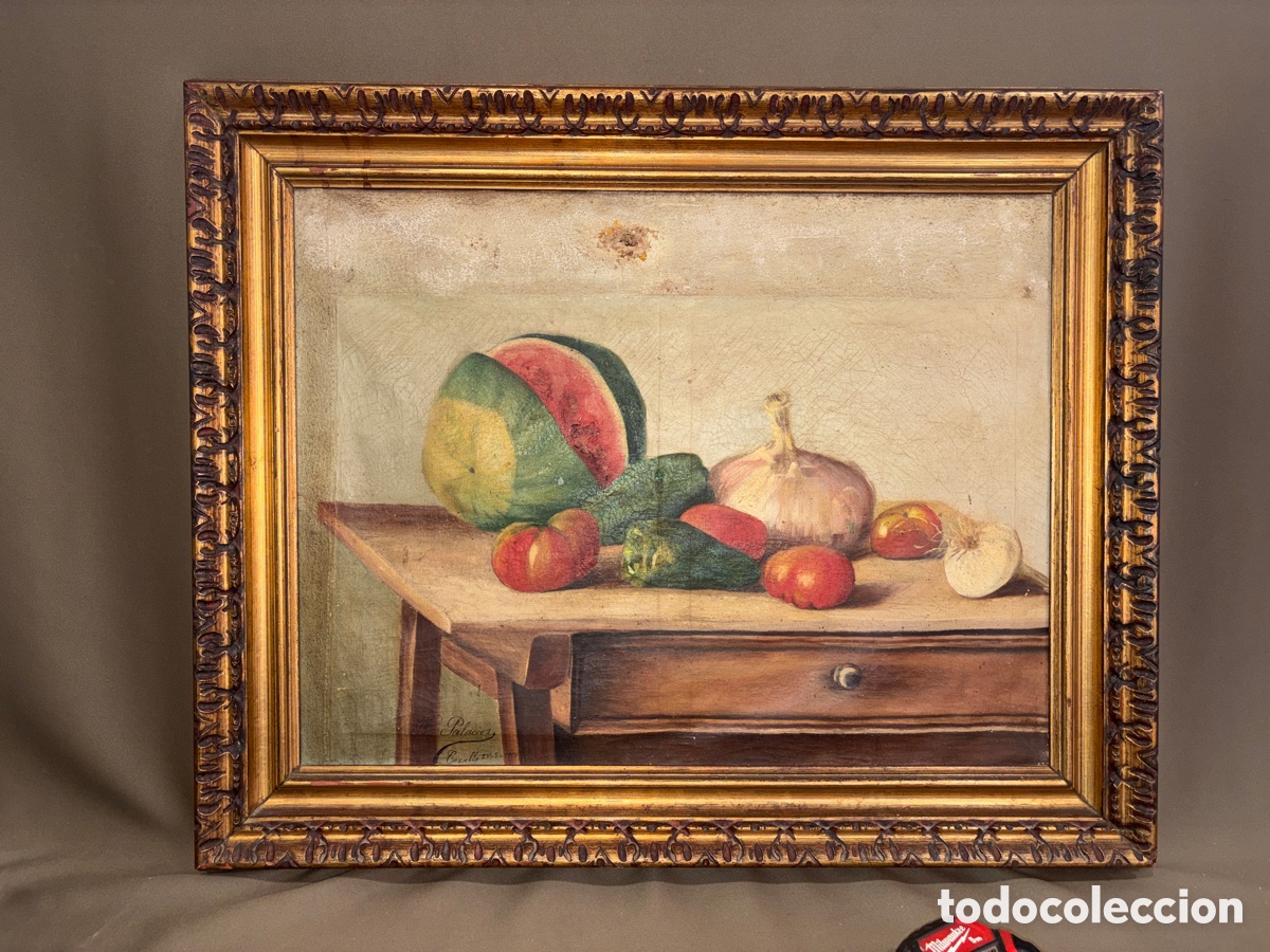 Arte: Antiguo bodeg&oacute;n 1907,firma PALACIOS en cazalla 23/8/1907,ver fotos,naturaleza muerta.