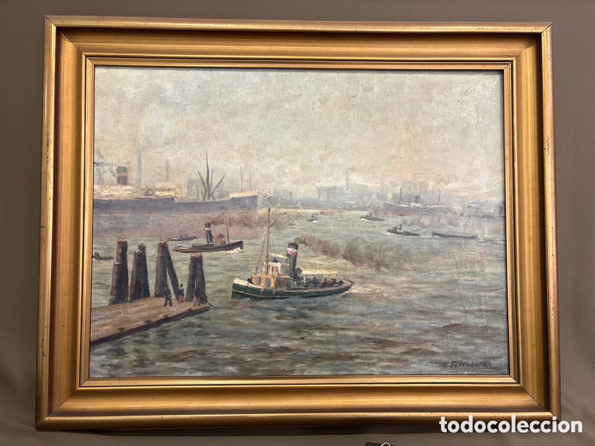 Kunst: Antiguo pintura Erich tettenborn*principios siglo xx*puerto mercantil*ver fotos*